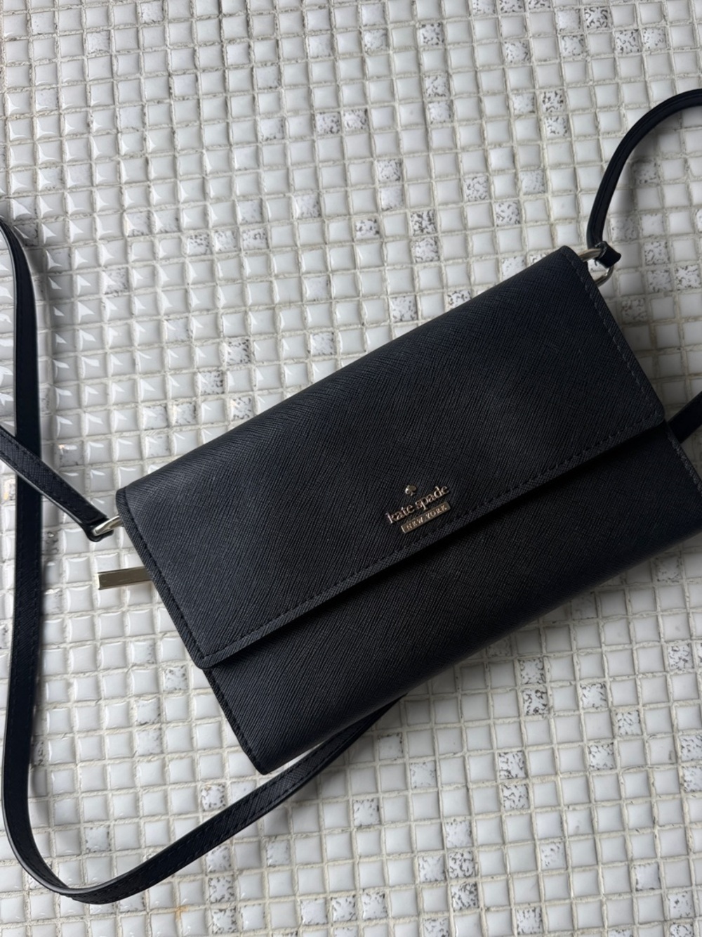 kate spade Black Crossbody Wallet Bag with Gold Logo
